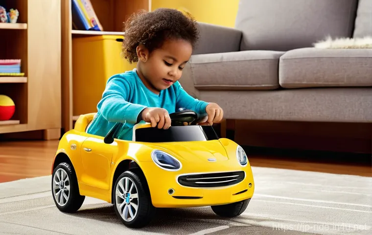 승용완구 스피커 품질 평가 - **A joyful toddler, wearing comfortable, brightly colored play clothes and a diaper (if applicable b...